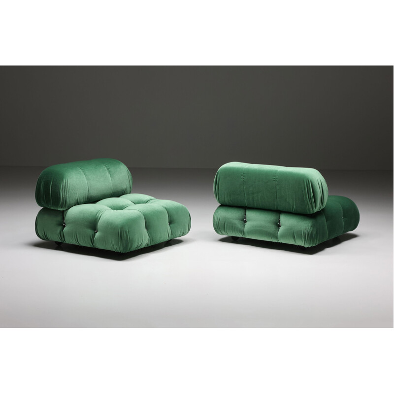 Vintage Camaleonda modular velvet green sofa by Mario Bellini, 1970