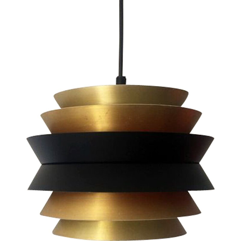 Scandinavian vintage pendant lamp with brassed and black layers, 1960s