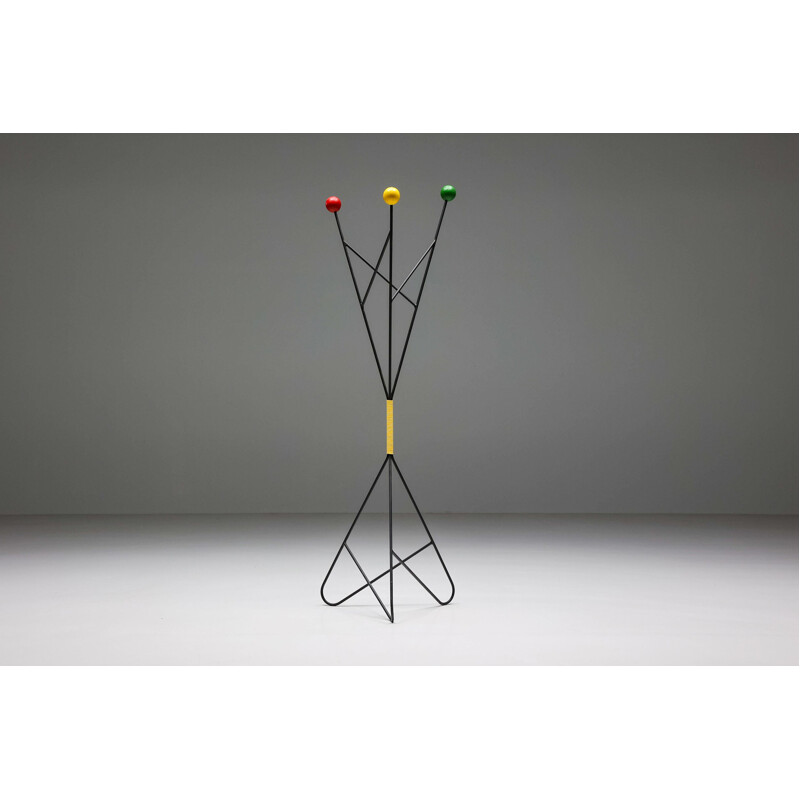 Vintage multicolored iron coat rack by Roger Feraud for Geo, France 1950