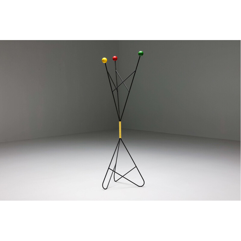 Vintage multicolored iron coat rack by Roger Feraud for Geo, France 1950