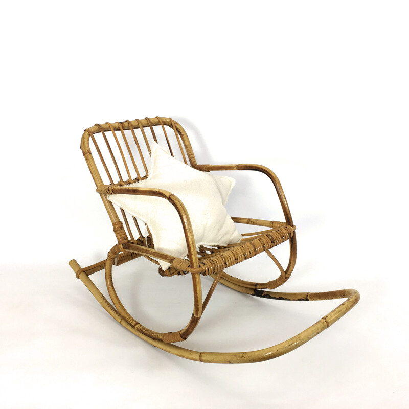 Rocking chair en rotin - 1960