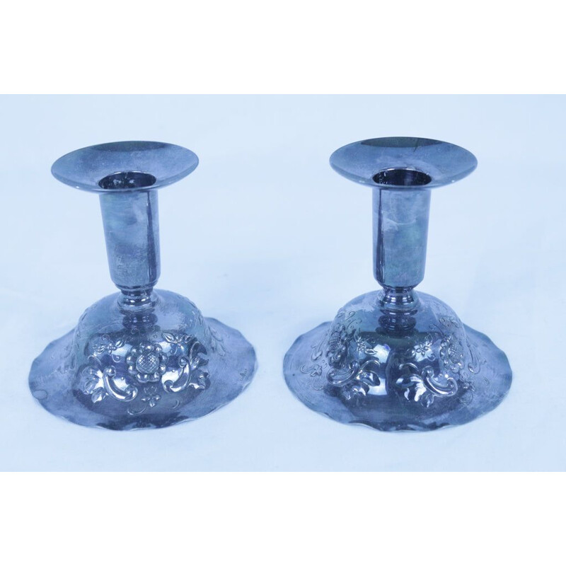 Pair of vintage nickel silver candle holders by Gab, 1930