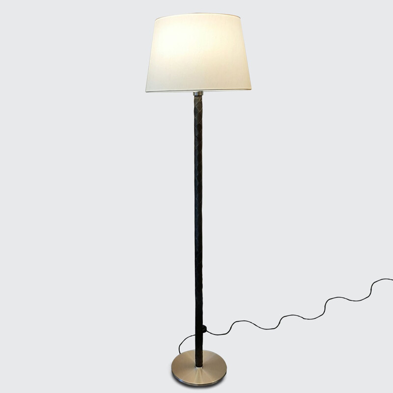 Vintage aluminum flet floor lamp by Jo Hammerborg for Fog and Mørup, Denmark 1960