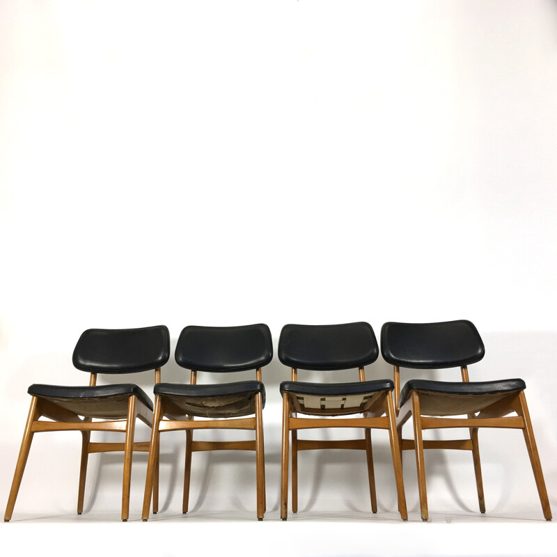 Set of 4 Scandinavian chairs in leatherette and wood - 1960s