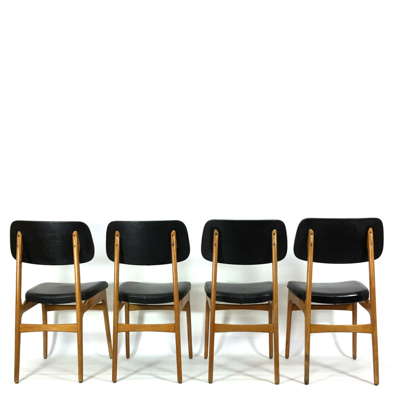 Set of 4 Scandinavian chairs in leatherette and wood - 1960s