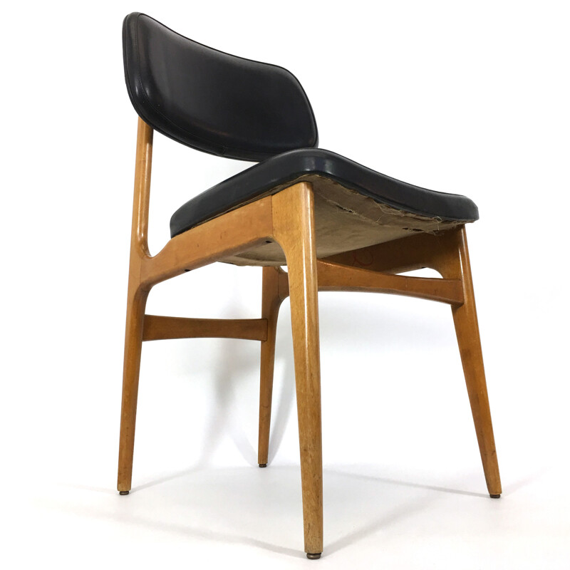 Set of 4 Scandinavian chairs in leatherette and wood - 1960s