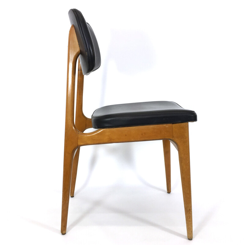 Set of 4 Scandinavian chairs in leatherette and wood - 1960s