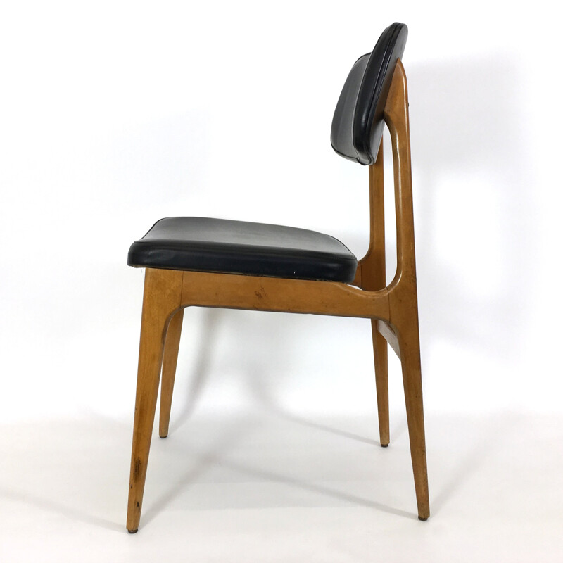 Set of 4 Scandinavian chairs in leatherette and wood - 1960s