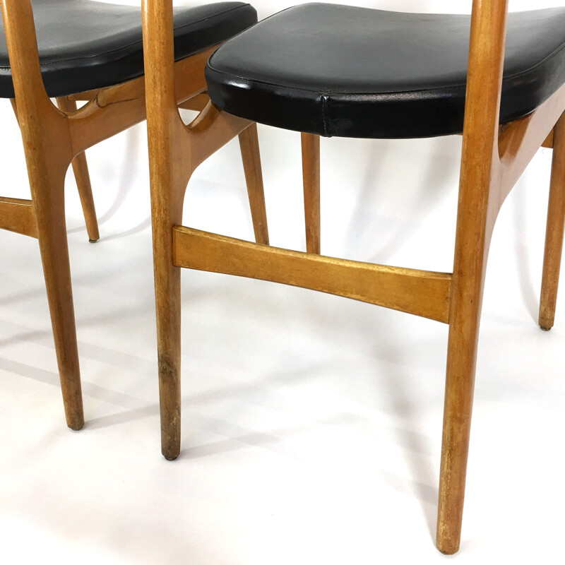 Set of 4 Scandinavian chairs in leatherette and wood - 1960s