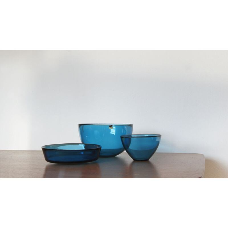 Set of 3 bowls from the vintage fuga series by Sven Robert Palmqvist for Orrefors, Sweden 1950