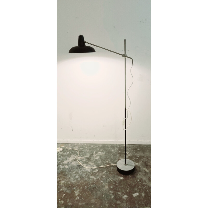 Adjustable vintage floor lamp in nickel-plated steel by J.J.M. Hoogervorst for Anvia, 1950