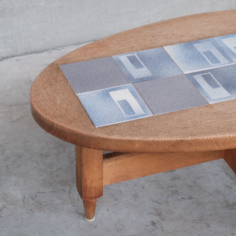 Vintage oak coffee table by Guillerme and Chambron, France 1960