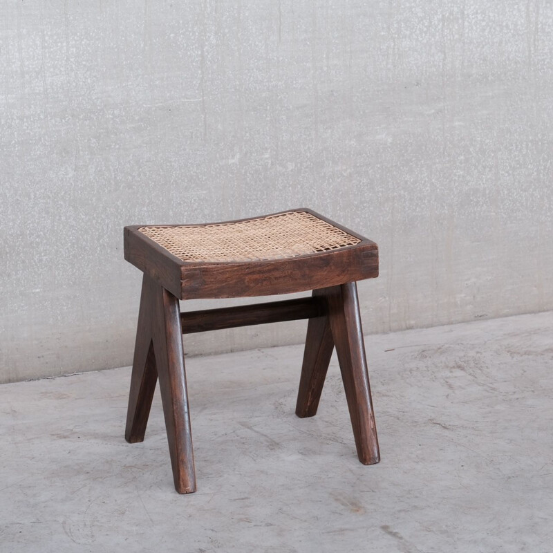 Pair of vintage teak stools "Pj-Si-34-A" by Pierre Jeanneret, India 1960