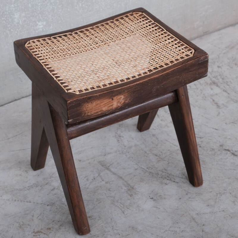 Pair of vintage teak stools "Pj-Si-34-A" by Pierre Jeanneret, India 1960