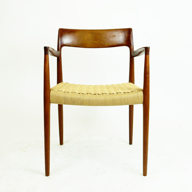 Vintage Mod. 57 teak and papercord armchair by Niels Otto Moller for J.L. Moller Mobelfabrik, Denmark 1960