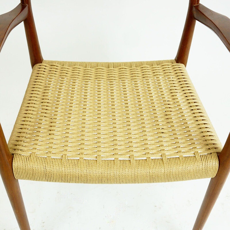 Vintage Mod. 57 teak and papercord armchair by Niels Otto Moller for J.L. Moller Mobelfabrik, Denmark 1960