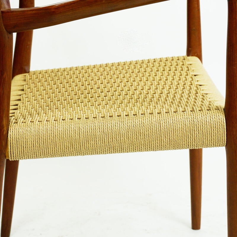 Vintage Mod. 57 teak and papercord armchair by Niels Otto Moller for J.L. Moller Mobelfabrik, Denmark 1960