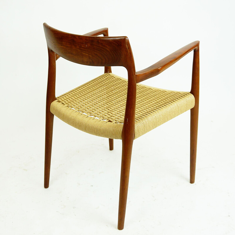 Vintage fauteuil Mod. 57 in teakhout en papieren koord van Niels Otto Moller voor J.L. Moller Mobelfabrik, Denemarken 1960