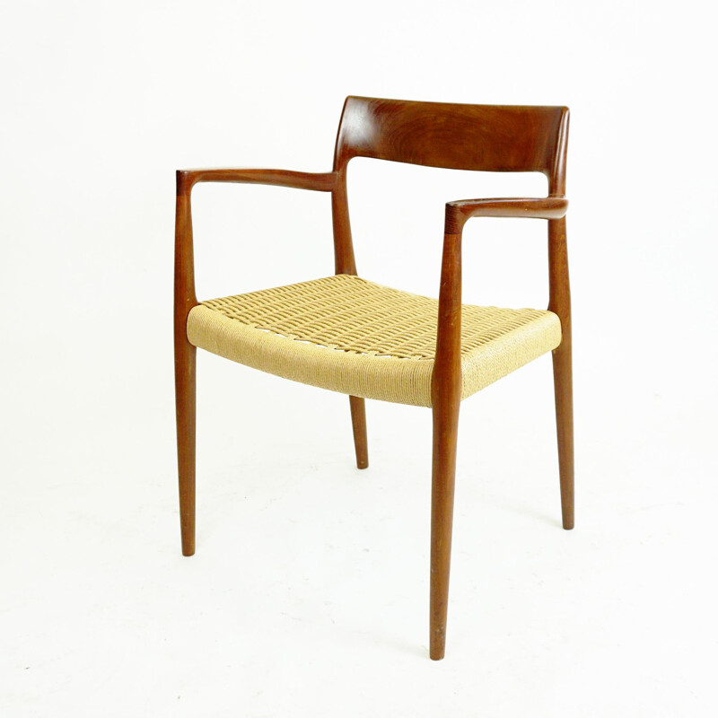 Vintage Mod. 57 teak and papercord armchair by Niels Otto Moller for J.L. Moller Mobelfabrik, Denmark 1960