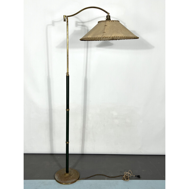 Vintage messing en lederen vloerlamp van Arredoluce Monza, Italië 1940