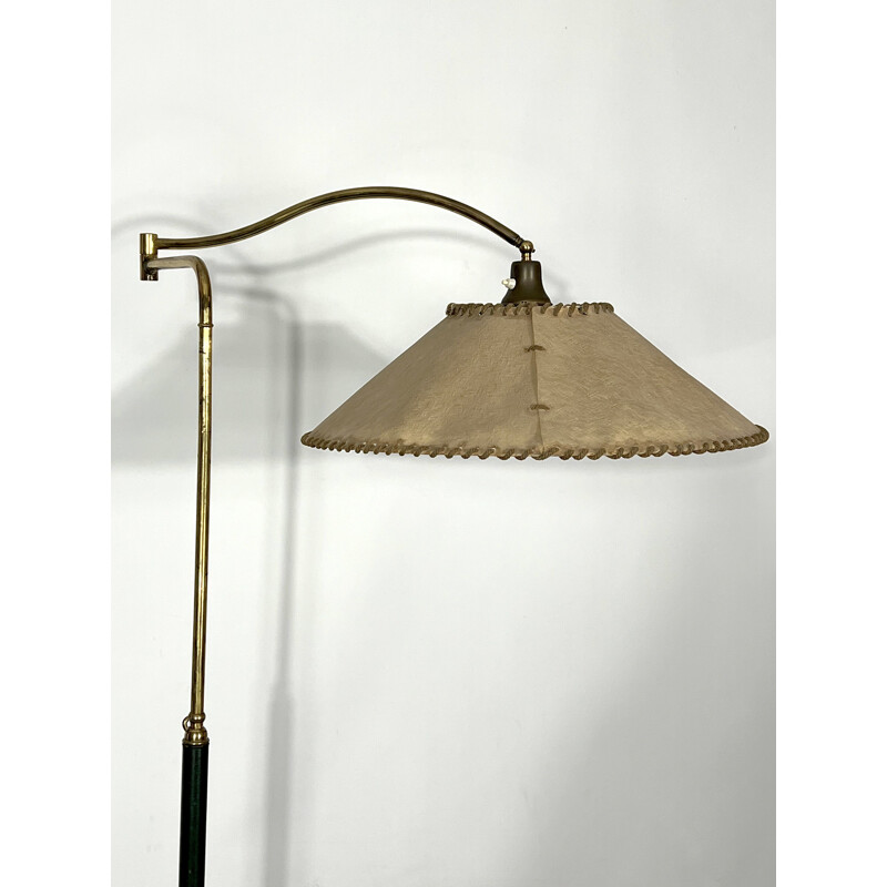 Vintage messing en lederen vloerlamp van Arredoluce Monza, Italië 1940