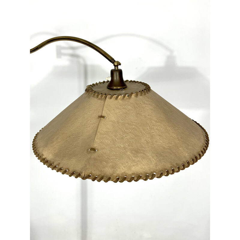 Vintage messing en lederen vloerlamp van Arredoluce Monza, Italië 1940