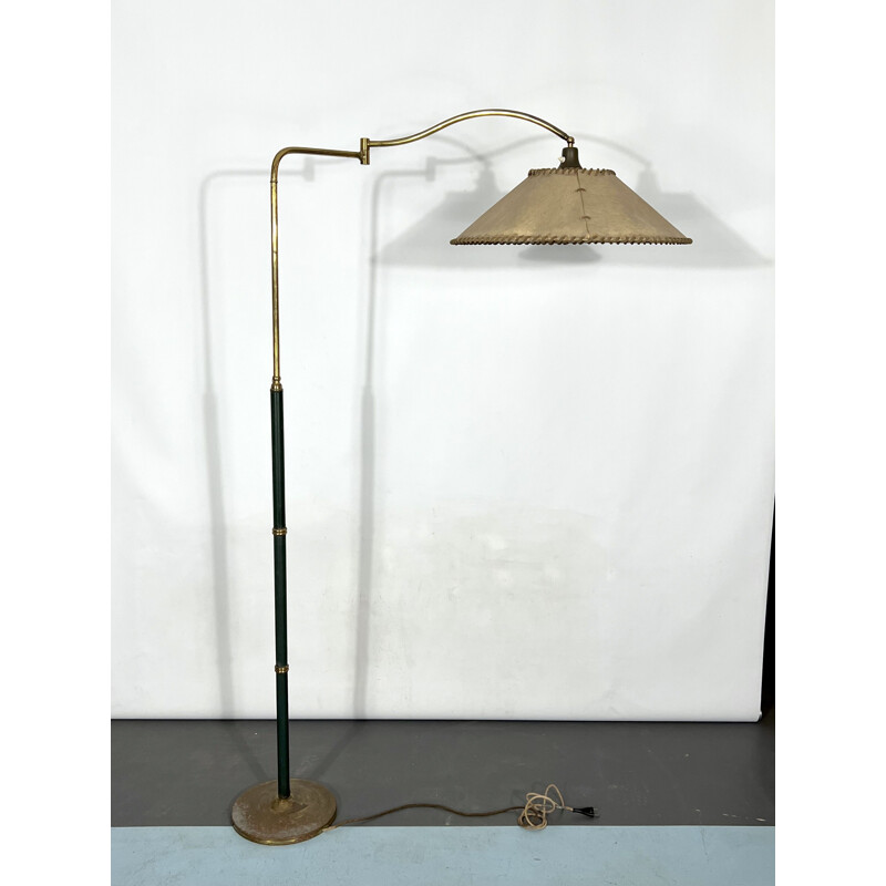 Vintage brass and leather floor lamp by Arredoluce Monza, Italy 1940s