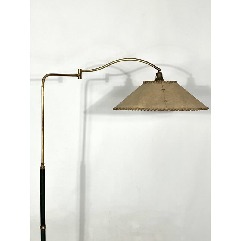 Vintage brass and leather floor lamp by Arredoluce Monza, Italy 1940s