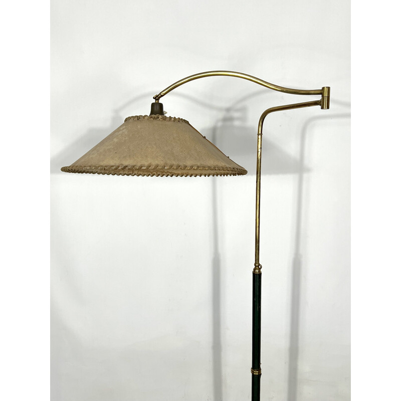 Vintage brass and leather floor lamp by Arredoluce Monza, Italy 1940s