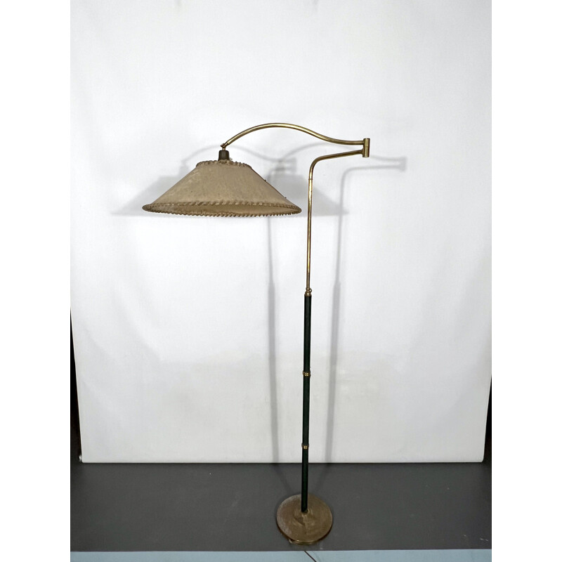 Vintage brass and leather floor lamp by Arredoluce Monza, Italy 1940s