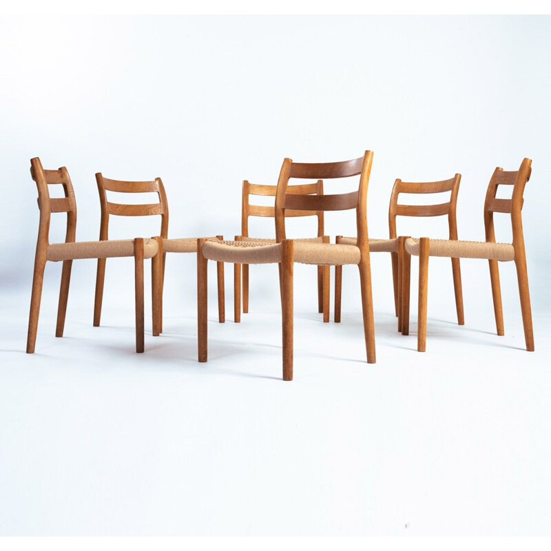 Conjunto de 6 cadeiras de carvalho vintage de Niels O Moller para Møller Mobelfabrik, Dinamarca 1950