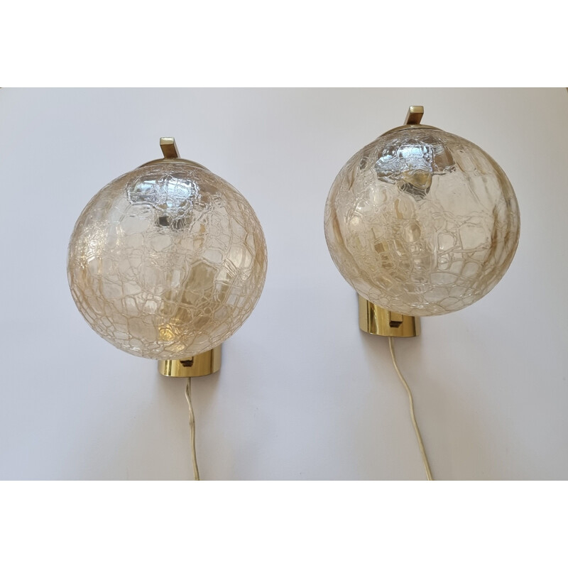 Pair of mid century brass wall lamps, Italy 1970s