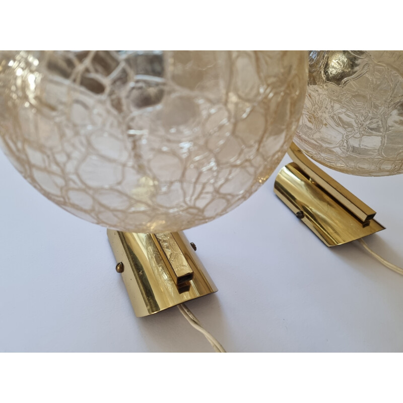 Pair of mid century brass wall lamps, Italy 1970s