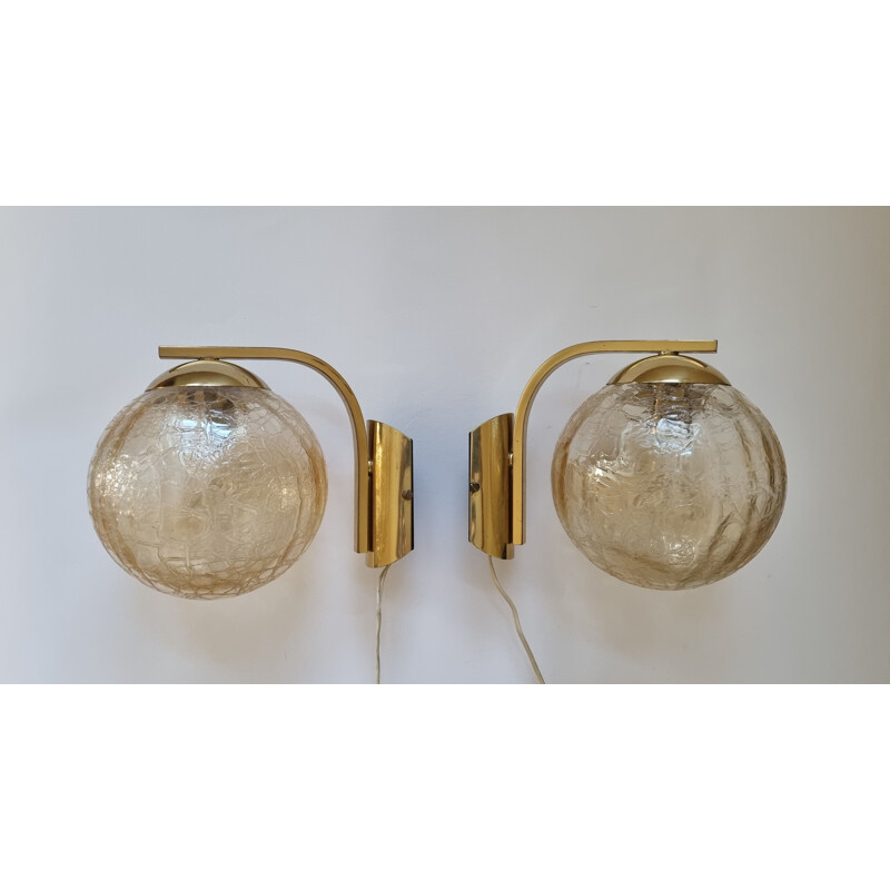 Pair of mid century brass wall lamps, Italy 1970s