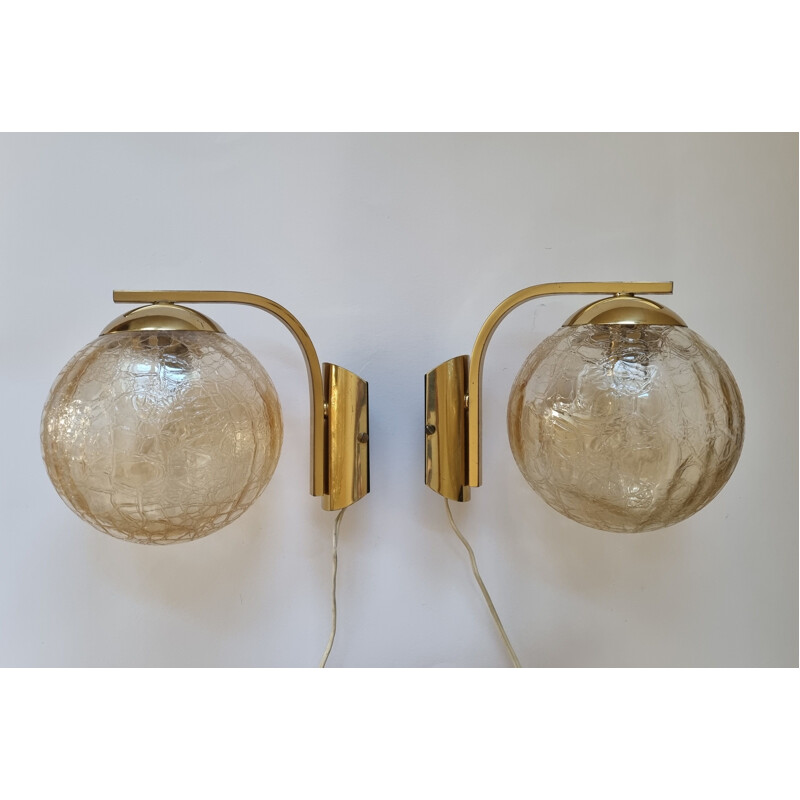 Pair of mid century brass wall lamps, Italy 1970s