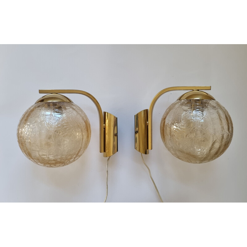 Pair of mid century brass wall lamps, Italy 1970s