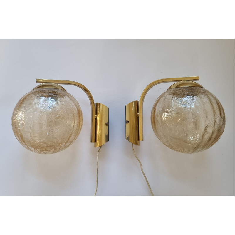 Pair of mid century brass wall lamps, Italy 1970s