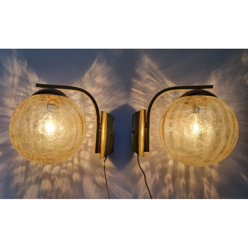 Pair of mid century brass wall lamps, Italy 1970s