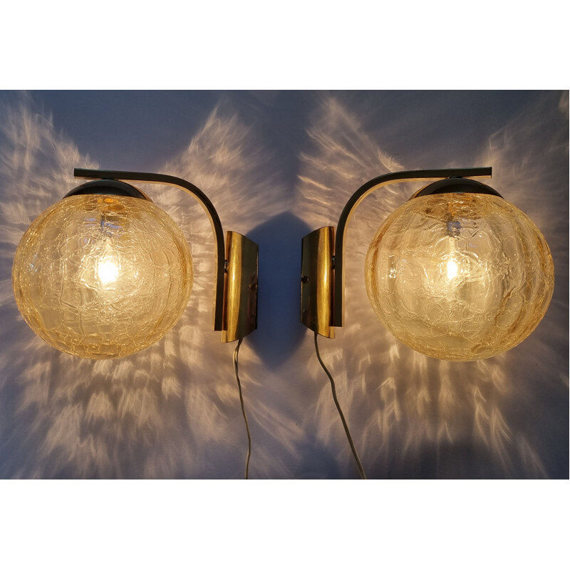 Pair of mid century brass wall lamps, Italy 1970s