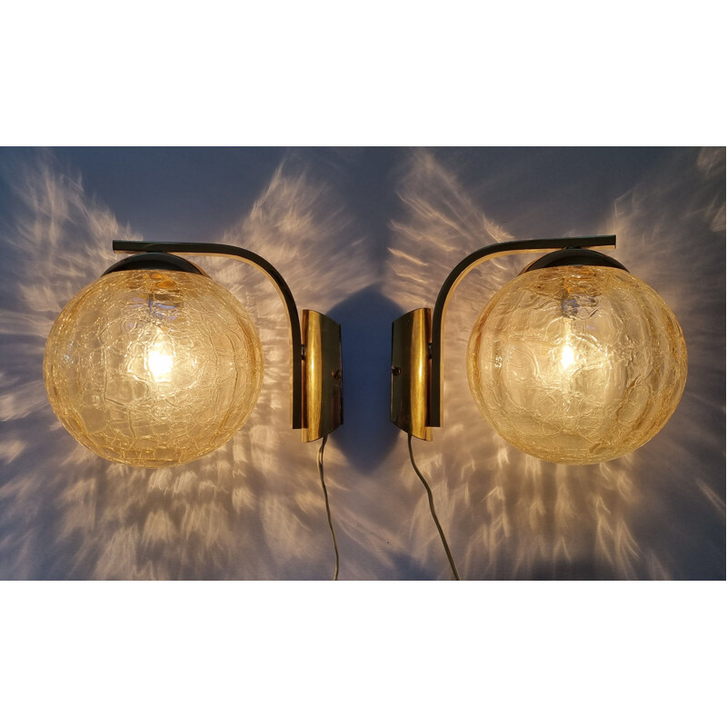 Pair of mid century brass wall lamps, Italy 1970s