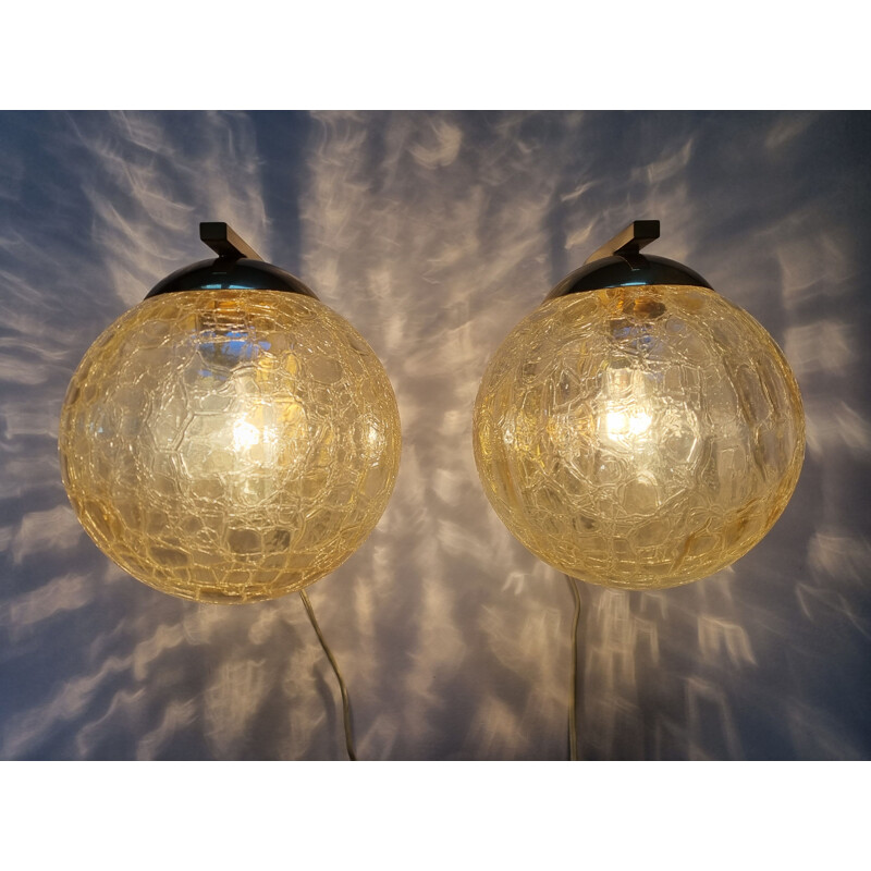 Pair of mid century brass wall lamps, Italy 1970s