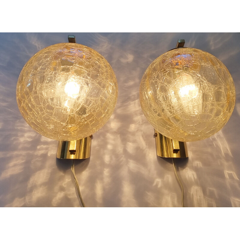 Pair of mid century brass wall lamps, Italy 1970s