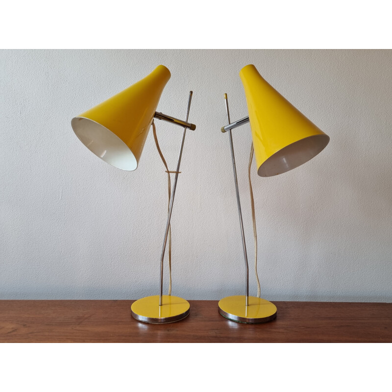 Pair of mid century yellow table lamps by Josef Hurka for Lidokov, 1960s