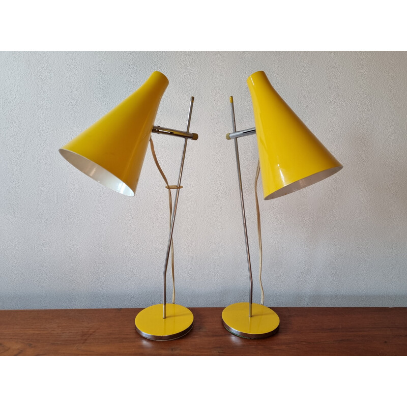 Pair of mid century yellow table lamps by Josef Hurka for Lidokov, 1960s