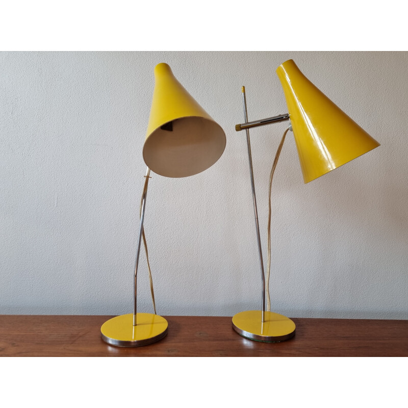 Paar vintage gele tafellampen van Josef Hurka voor Lidokov, 1960