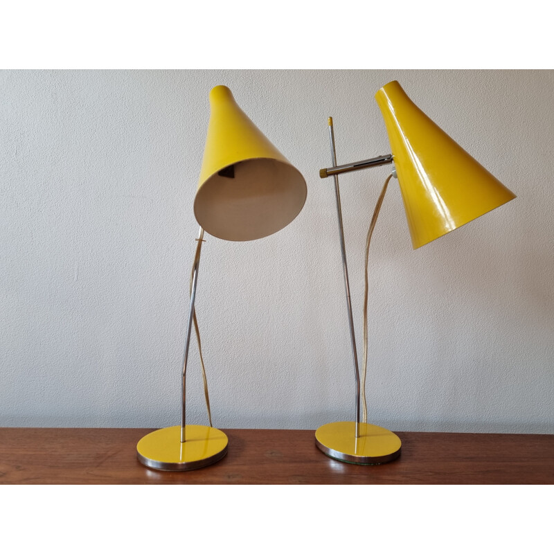 Pair of mid century yellow table lamps by Josef Hurka for Lidokov, 1960s