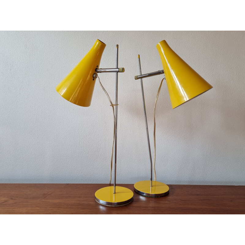 Ein Paar gelbe Vintage-Tischlampen von Josef Hurka für Lidokov, 1960