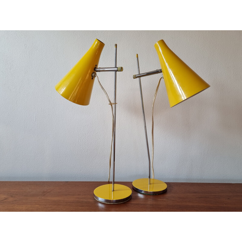 Pair of mid century yellow table lamps by Josef Hurka for Lidokov, 1960s