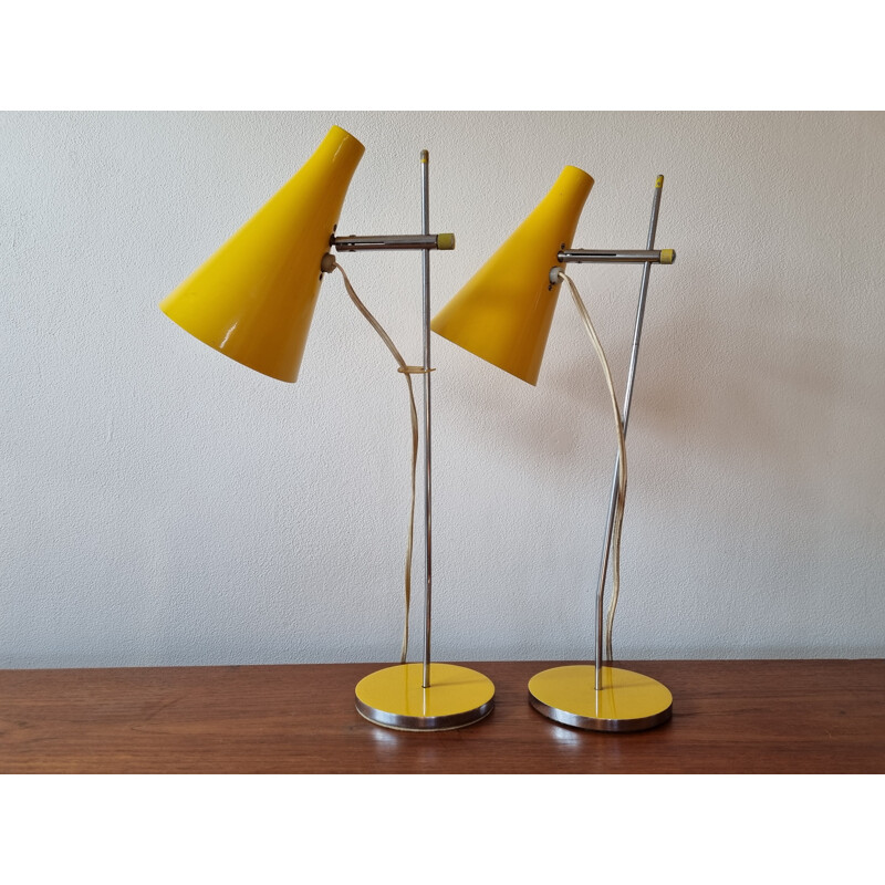 Coppia di lampade da tavolo vintage gialle di Josef Hurka per Lidokov, 1960