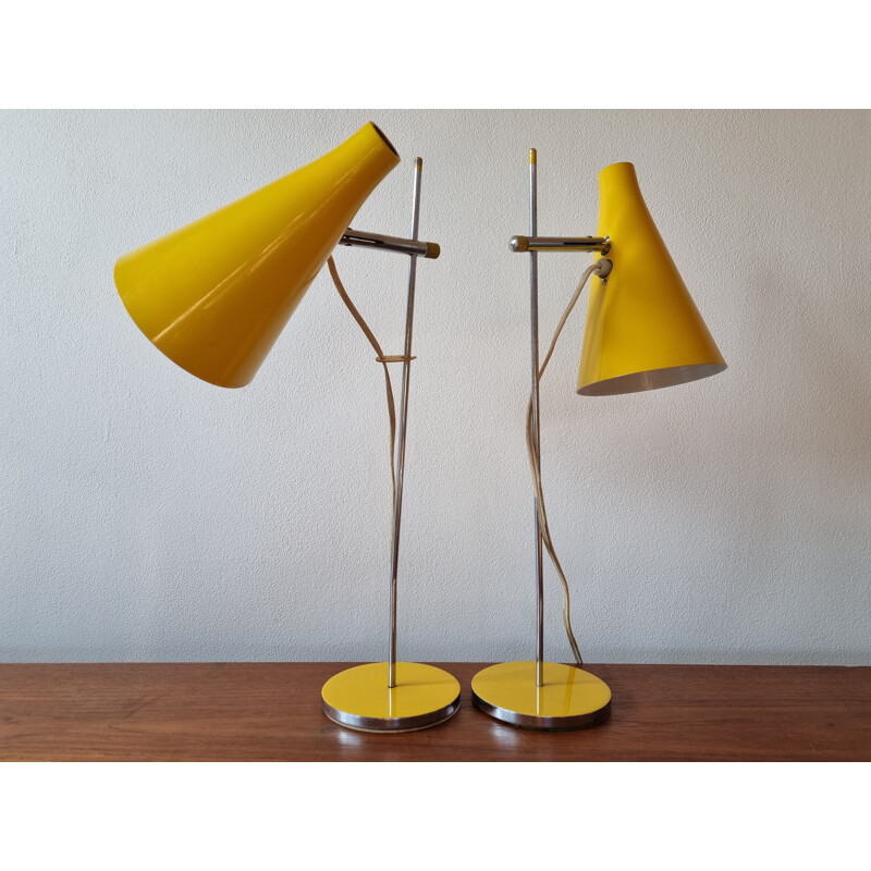 Paire de lampes de table jaunes vintage par Josef Hurka pour Lidokov, 1960